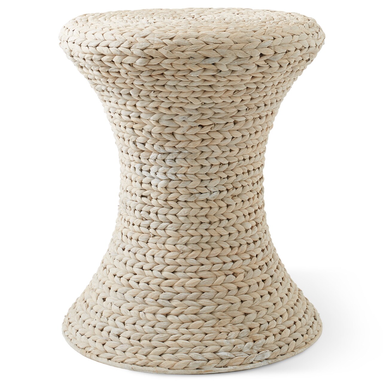 Casafield Hourglass Side Table, Water Hyacinth Round End Table, Boho Woven Wicker Accent for Bedroom, Living Room, Office, Entryway